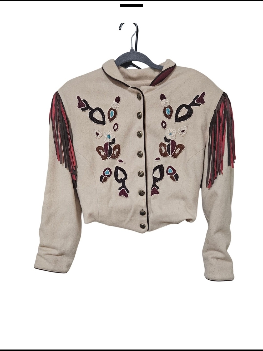 Double D Ranch Beige Western Fringe Embroidered Women's Jacket S